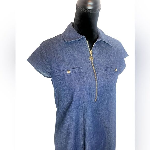 ANNE KLIEN BLUE DENIM CHAMBRAY DRESS WITH ZIPPER CLASSIC SLEEVE SHIFT SIZE 4 - Picture 6 of 8
